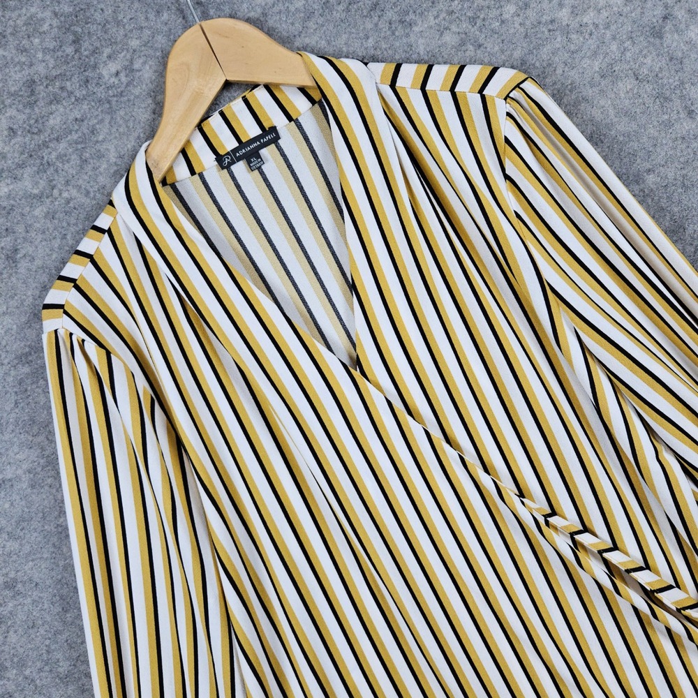 Adrianna Papell Women's Size XL Striped Wrap Front Long Sleeve Blouse Top Office